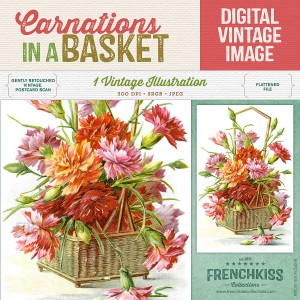 Carnations basket digital vintage postcard