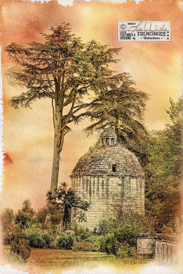 Before And After. French Tower With A Watercolor Texture.