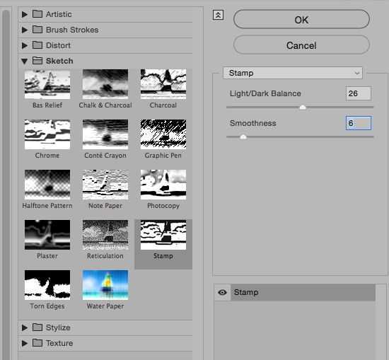 Photoshop Sketch Stamp settings
