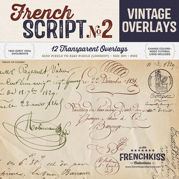 Vintage French Script digital overlays